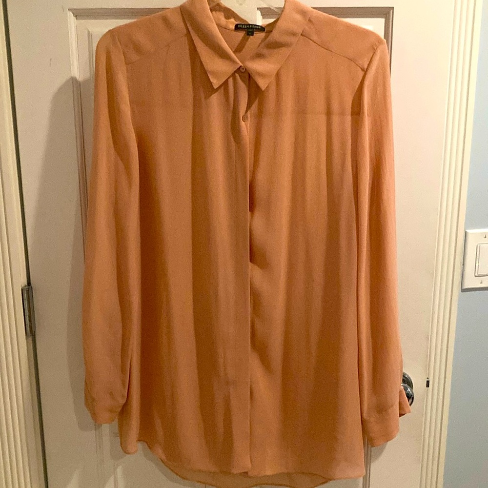 Eileen Fisher Sheer Silk Peach Blouse L